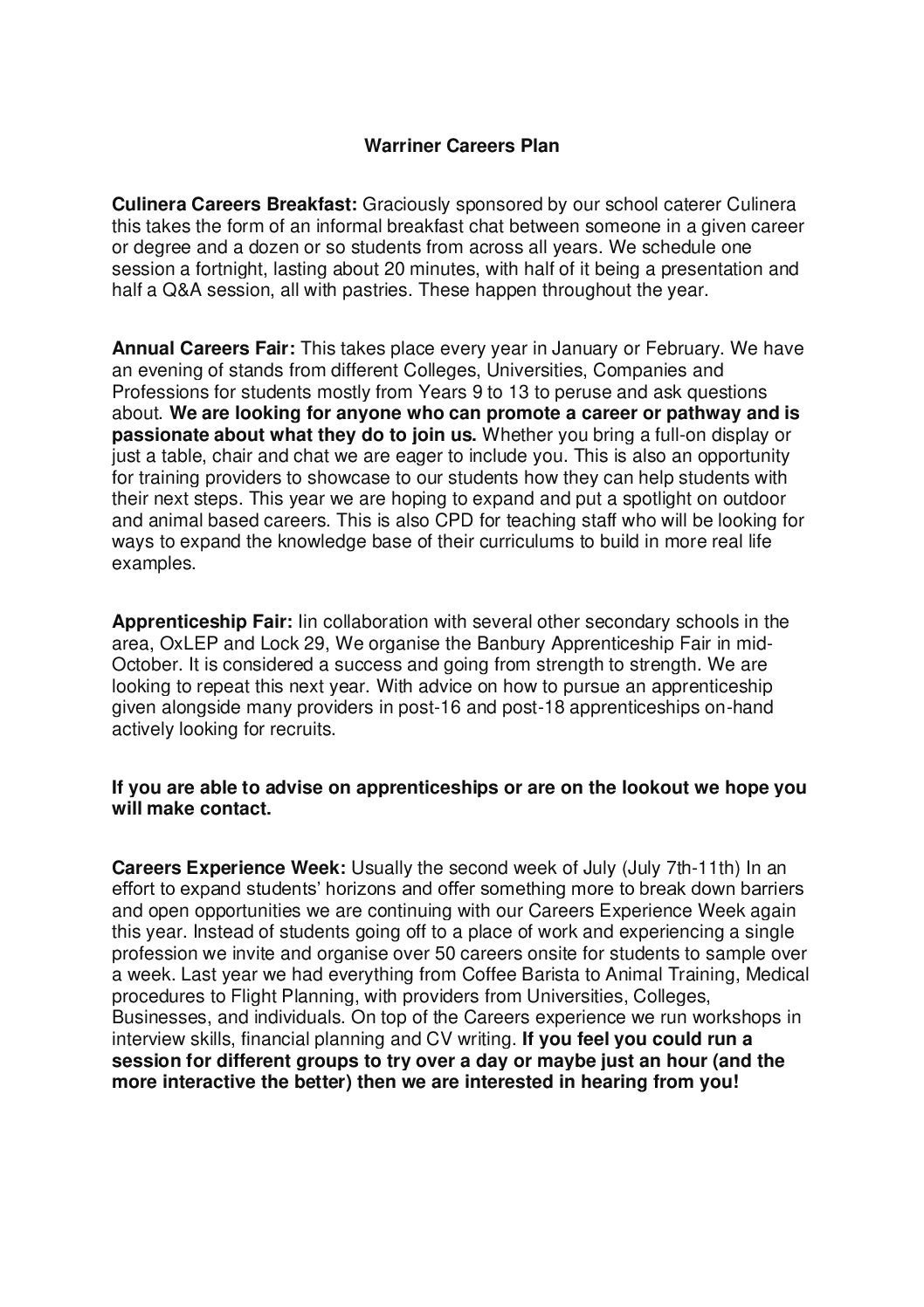 Your organisation's career's plan
